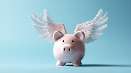 Piggy bank with wings, symbolizing financial growth, savings, or the idea of making money fly.