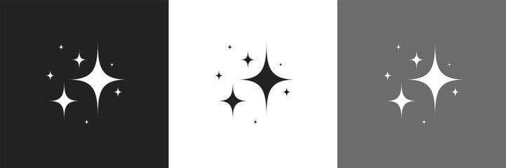 Set of blinking stars, sparks and sparkles. Shining twinkle sunburst shapes collection. Magic light flare pack for design template, poster, banner, brochure, leaflet. Vector glint glitter illustration