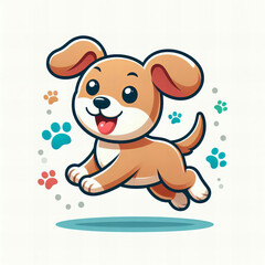 Happy Cartoon Puppy Jumping with Joy