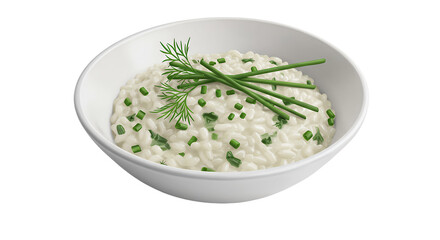 Delicious creamy herb rice bowl with fresh green garnish and smooth texture