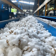 Cotton Processing Plant Conveyor Belt Full of Raw Cotton