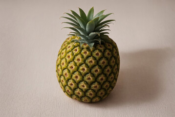 Delicious whole pineapple with leaves on a beige background