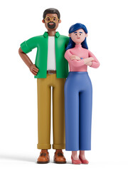 Fototapeta premium 3D man and woman in professional attire symbolizing teamwork and collaboration. 3D rendering, conceptual image. Isolated on white background.