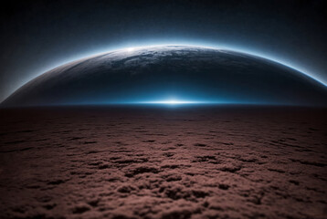 Outer space. The surface of a planet in deep space. Night on the planet