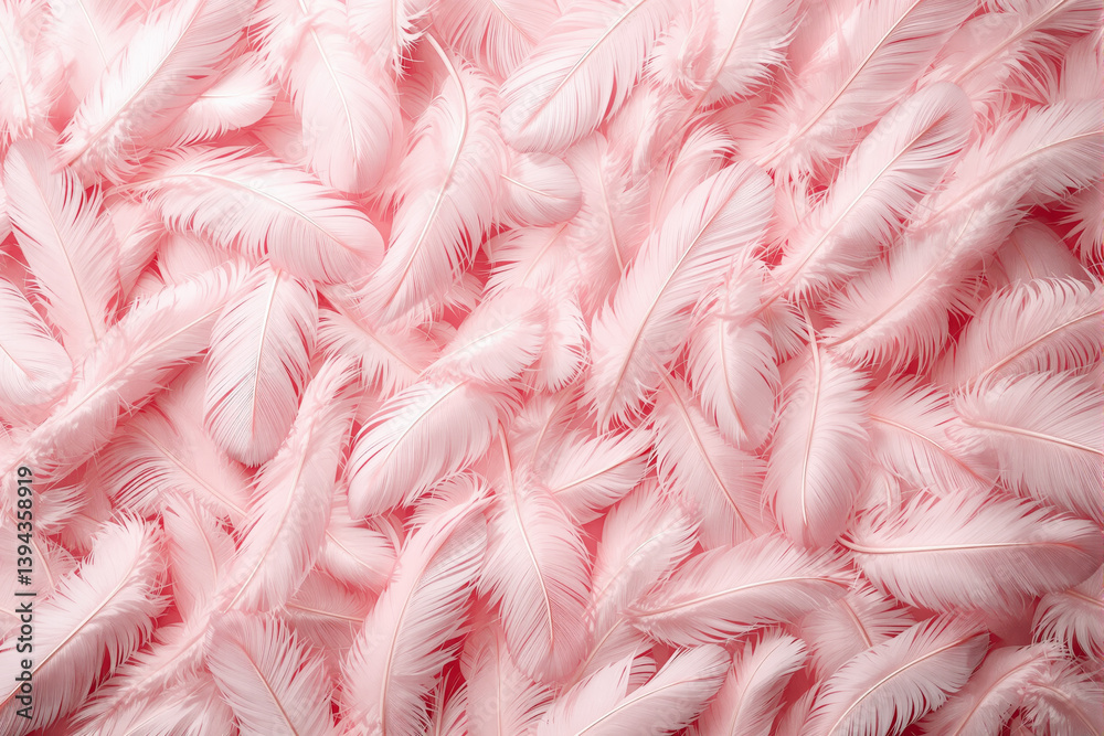 Poster Soft pink feathers background with delicate light texture.