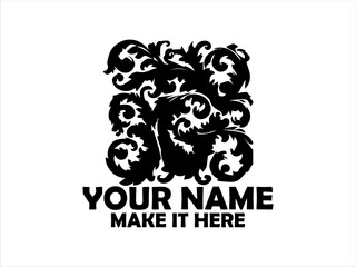 Intricate baroque floral pattern silhouette and batik logo vector design