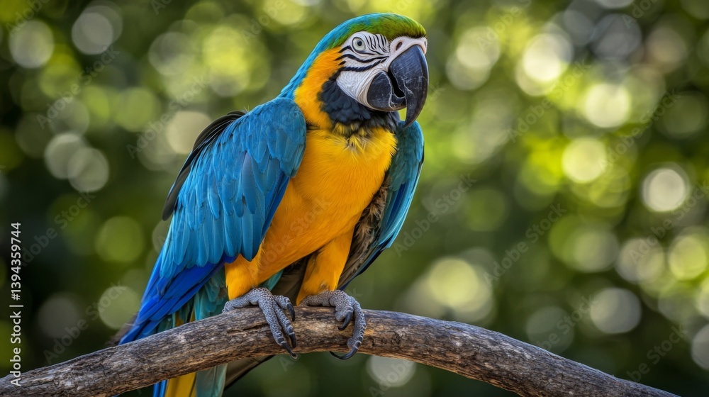 Poster a close-up of a parrot perched on a branch, showcasing its bright feathers and playful expression ag