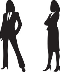 Silhouettes of Two Confident Businesswomen in Professional Attire Standing Posed