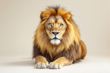 Obraz premium Majestic lion lying on light background.