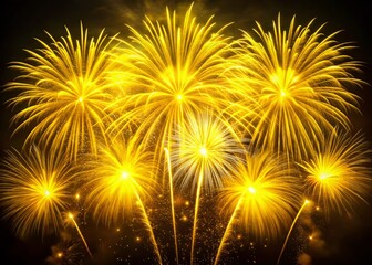 Stunning Night Sky Fireworks Explosion A Vibrant Yellow Burst in 4K Stock Footage