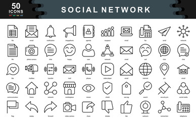 Social Network icon collection set. Simple line vector illustration.