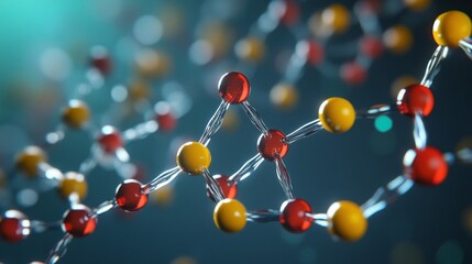 Abstract Molecular Structure Red Yellow Atoms 3D Rendering