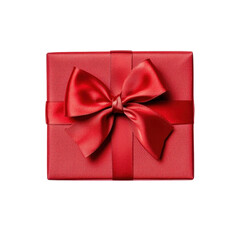 Elegant red gift box with satin ribbon and bow on a white background