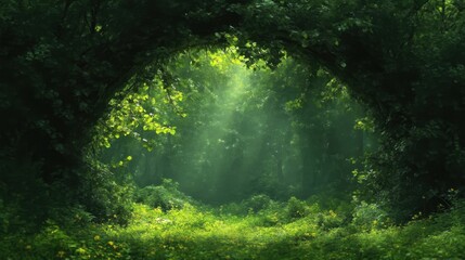 Obraz premium Lush forest pathway bathed in sunlight