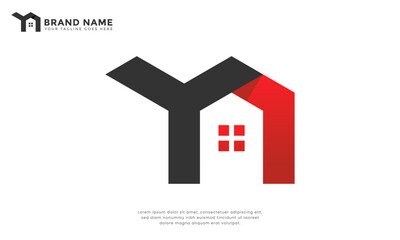 Letter Y House Logo. Abstract logo combining the letter Y with a stylized house shape. Modern and versatile design suitable for real estate, construction, or other Y-initial businesses