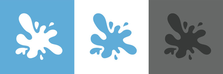 Water splash silhouettes. Black liquid shapes, ink drops, falling watering, cry tears, paint spill, spray, wet circle ripples, aqua splatter. Water symbols and water objects. Vector set. Flowing fluid