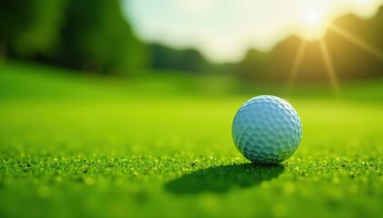 Obraz premium Low angle of golf ball on putting green after chip shot, perspective, close-up, surface