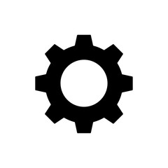 Flat Black Gear Icon with Central Hole and Outer Teeth