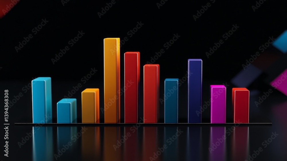 Poster A colorful D bar graph showcasing quarterly sales data, with bars labeled in different colors, placed on a sleek black surface, creating a striking visual presentation.