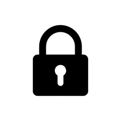 Solid Black Lock Icon in Closed Position with Rounded Shackle