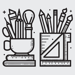 Stationery line and glyph icon. Drawing tools in cup vector illustration