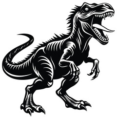 Black Silhouette of TRex with Mouth Open Showing Teeth and Tail on White Background © Shipon