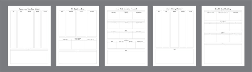 Self Care Planner Pages Daily, Weekly, and Monthly Wellness Planning Notebook for Personal Growth and Balanced Lifestyle Tracking, Planner Sheet Design Template Set of 5 Pages