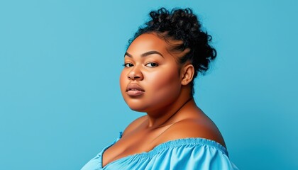 Confident young woman posing against a blue background  