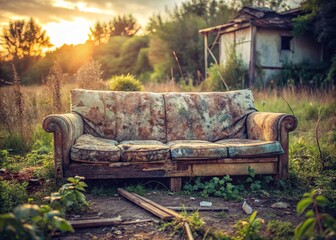 A Timeworn Decaying Sofa A Glimpse into the Past Capturing the Grunge of Abandoned Interiors