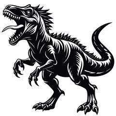 Monochrome Full Body of Raptor with Sharp Teeth and Extended Tongue