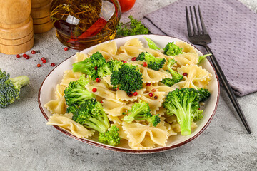 Italian pasta farfalle with broccoli