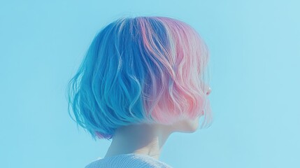 Naklejka premium a beautiful woman with colorful, pastel-colored blue and pink hair