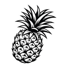 Pineapple Silhouette Design, Tropical Fruit Illustration, Black and White Exotic Food