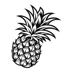 Obraz premium Pineapple Black Silhouette Isolated on White Background, Tropical Fruit Detailed