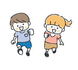 笑顔で歩く男の子と女の子
