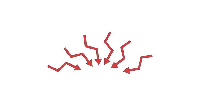 Economic pressure arrows pointing downward 2D cartoon object animation. Negative impact attacks. Economy crash. Aggressive crisis symbols animated flat colorful item 4K video isolated on white