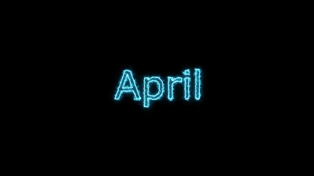 Neon glowing april month text icon animation background 4k.