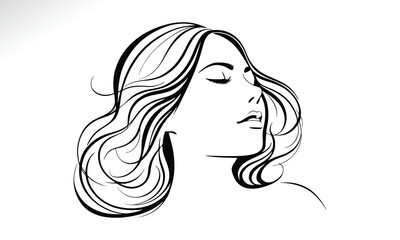 Simple and elegant woman face in profile, black and white vector silhouette for beauty spa, cosmetic design, skin wellness label, and feminine logo projects
