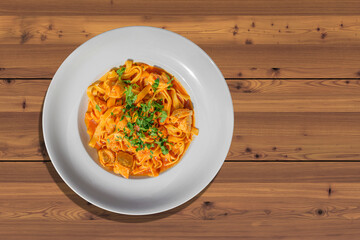 italian tagliatelle pasta with salmon