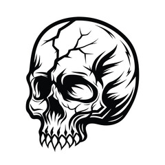 Skull Illustration, Tribal Design, Monochrome, Black and White, Cracks and Sharp Edges