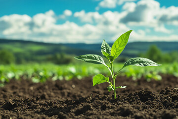 Growing plants in soil generated with AI image