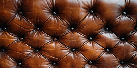 Fototapeta premium Brown Leather Tufted Upholstery Classic Furniture Texture Background With Buttons, Close-Up Detail.