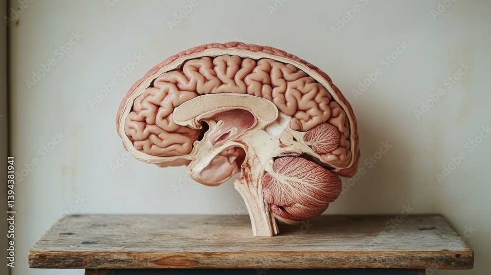 Poster a high-resolution image of a human brain dissected to reveal its internal structures, including the 