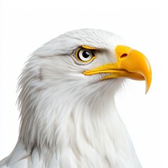 Obraz premium Closeup Portrait of Bald Eagle Head Against White Background, Generative AI.
