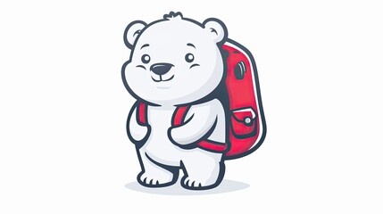 Obraz premium Logo, vector design of a cute white bear with a red backpack