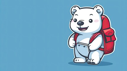 Fototapeta premium Logo, vector design of a cute white bear with a red backpack