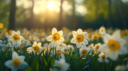 Obraz premium White Daffodils in a Sunny Field