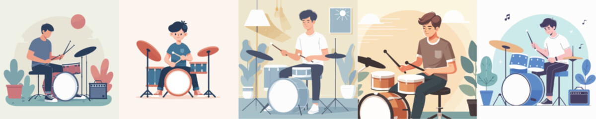 Fototapeta premium vector of young man playing drums