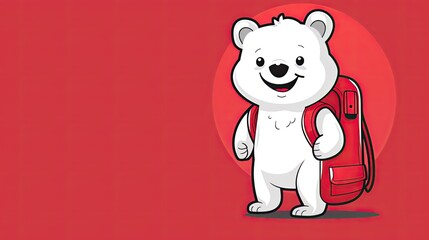 Naklejka premium Logo, vector design of a cute white bear with a red backpack