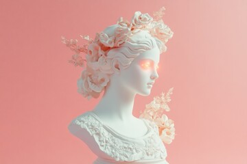 Plaster Bust of a Woman With Digital Glitch Effects Against a Pink Background